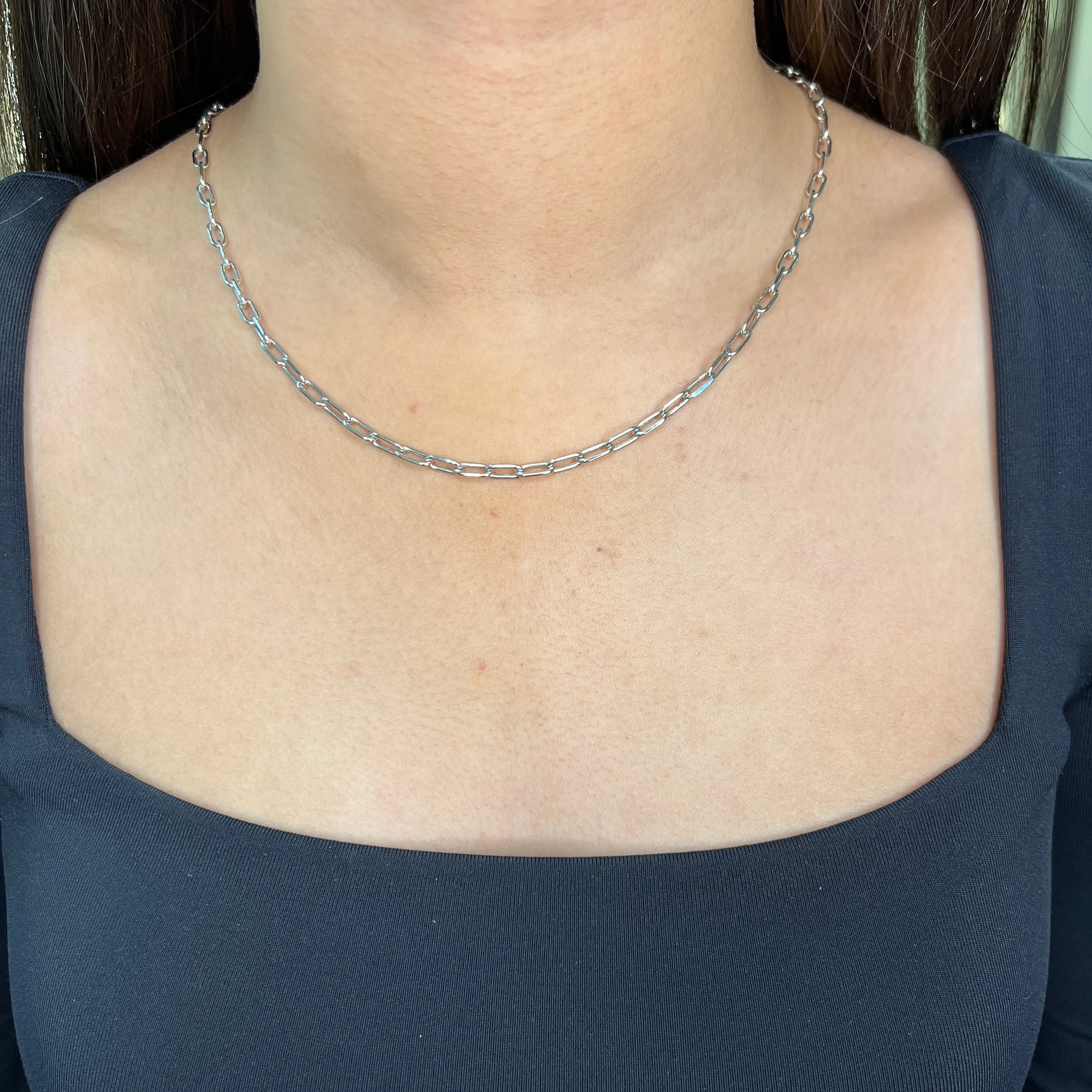 10K White Gold (3.8mm) Paperclip Chain (16" - 20")
