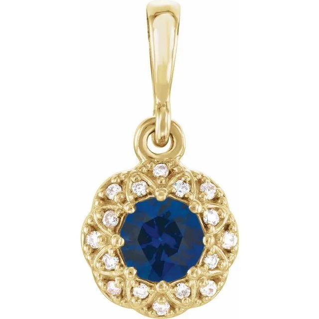 14k Gold Genuine Gemstone & .04 CTW Diamond Halo-Style Pendant