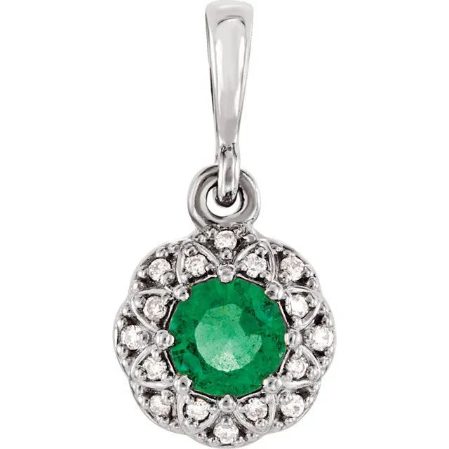 14k Gold Genuine Gemstone & .04 CTW Diamond Halo-Style Pendant