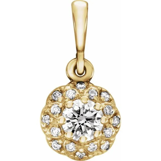 14k Gold Genuine Gemstone & .04 CTW Diamond Halo-Style Pendant