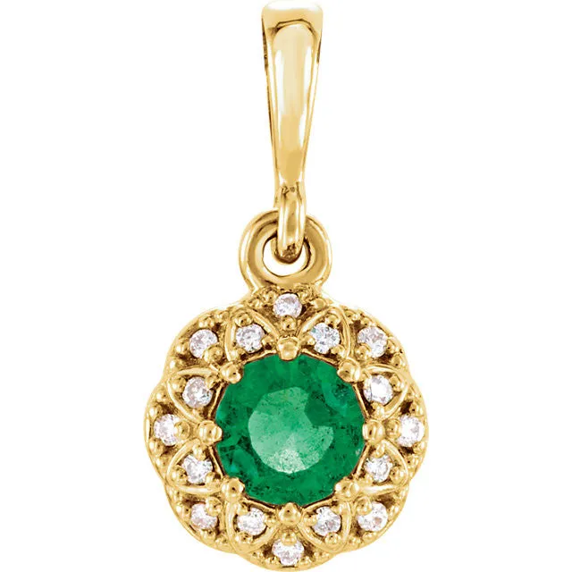 14k Gold Genuine Gemstone & .04 CTW Diamond Halo-Style Pendant