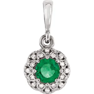 14k Gold Genuine Gemstone & .04 CTW Diamond Halo-Style Pendant