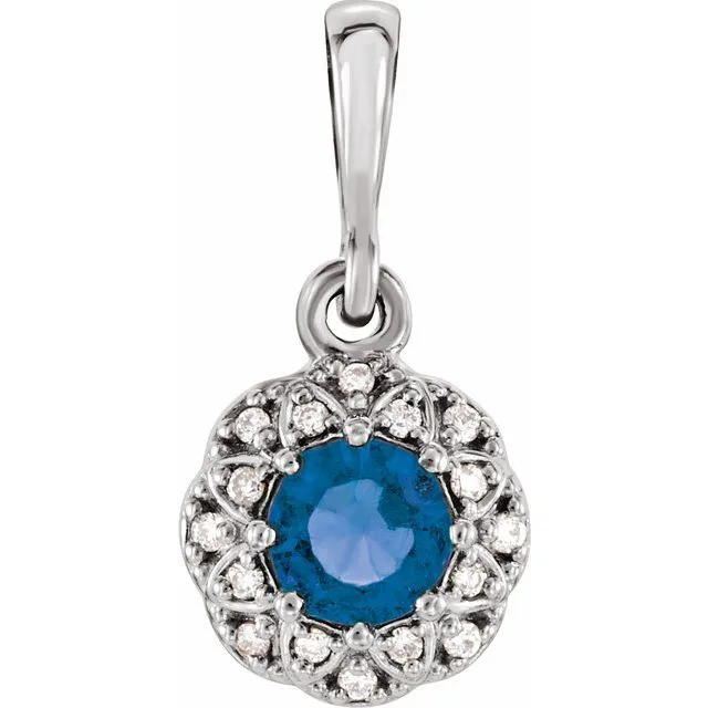 14k Gold Genuine Gemstone & .04 CTW Diamond Halo-Style Pendant