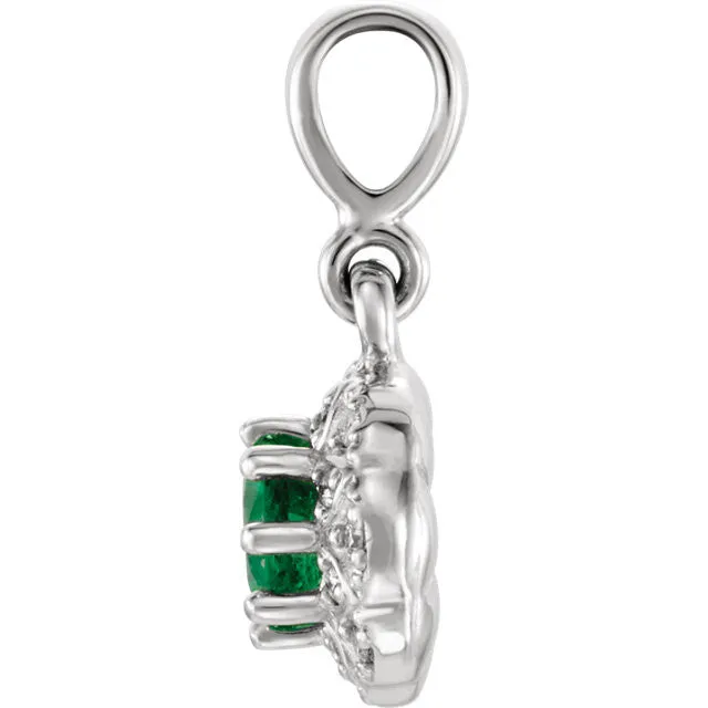 14k Gold Genuine Gemstone & .04 CTW Diamond Halo-Style Pendant