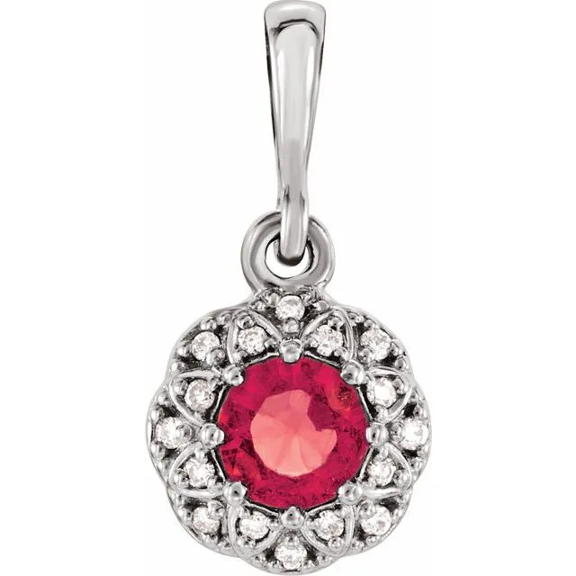 14k Gold Genuine Gemstone & .04 CTW Diamond Halo-Style Pendant