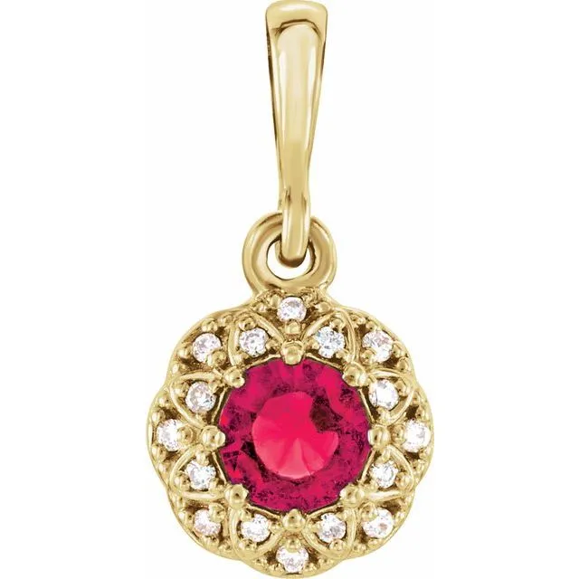 14k Gold Genuine Gemstone & .04 CTW Diamond Halo-Style Pendant