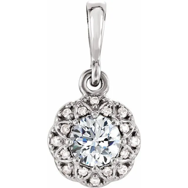 14k Gold Genuine Gemstone & .04 CTW Diamond Halo-Style Pendant