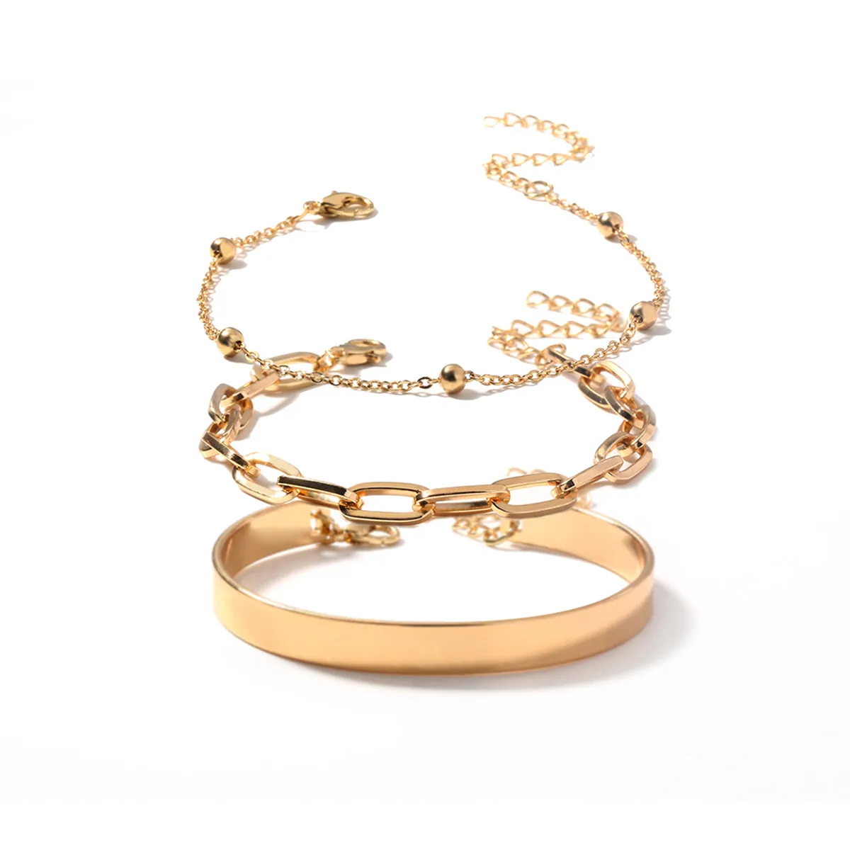 18K Gold-Plated Bead & Cable Chain Bracelet Set