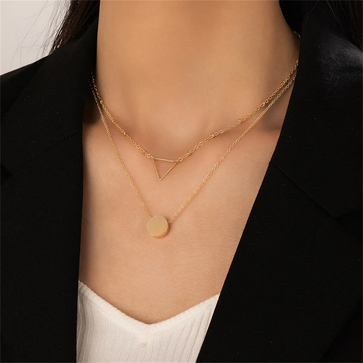 18K Gold-Plated Open Triangle Layered Necklace