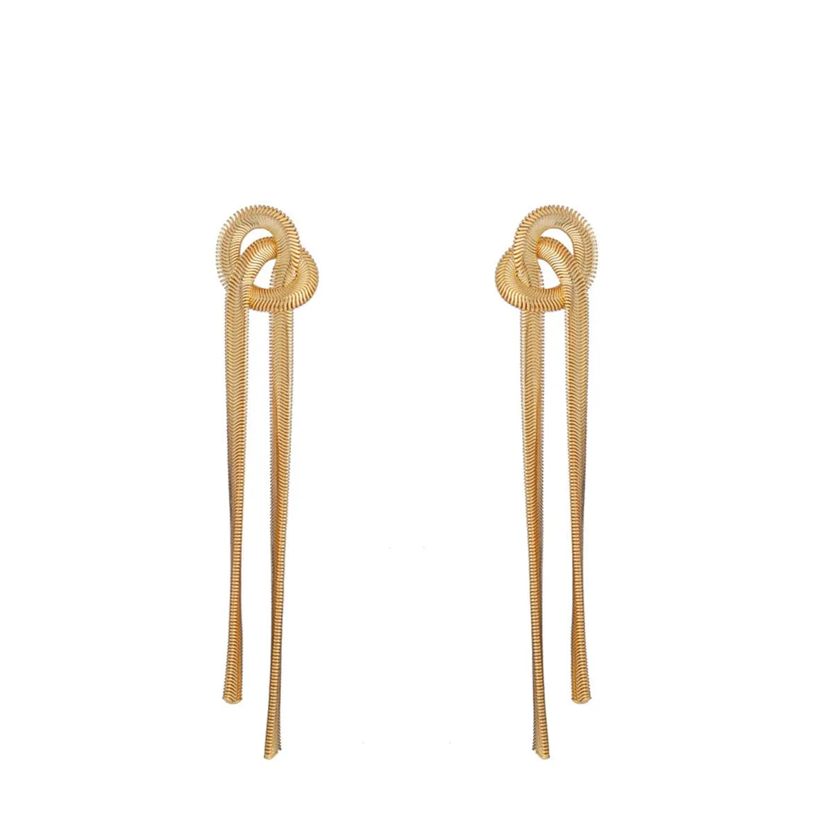 18K Gold-Plated Snake Chain Knotted Tassel Drop Earrings