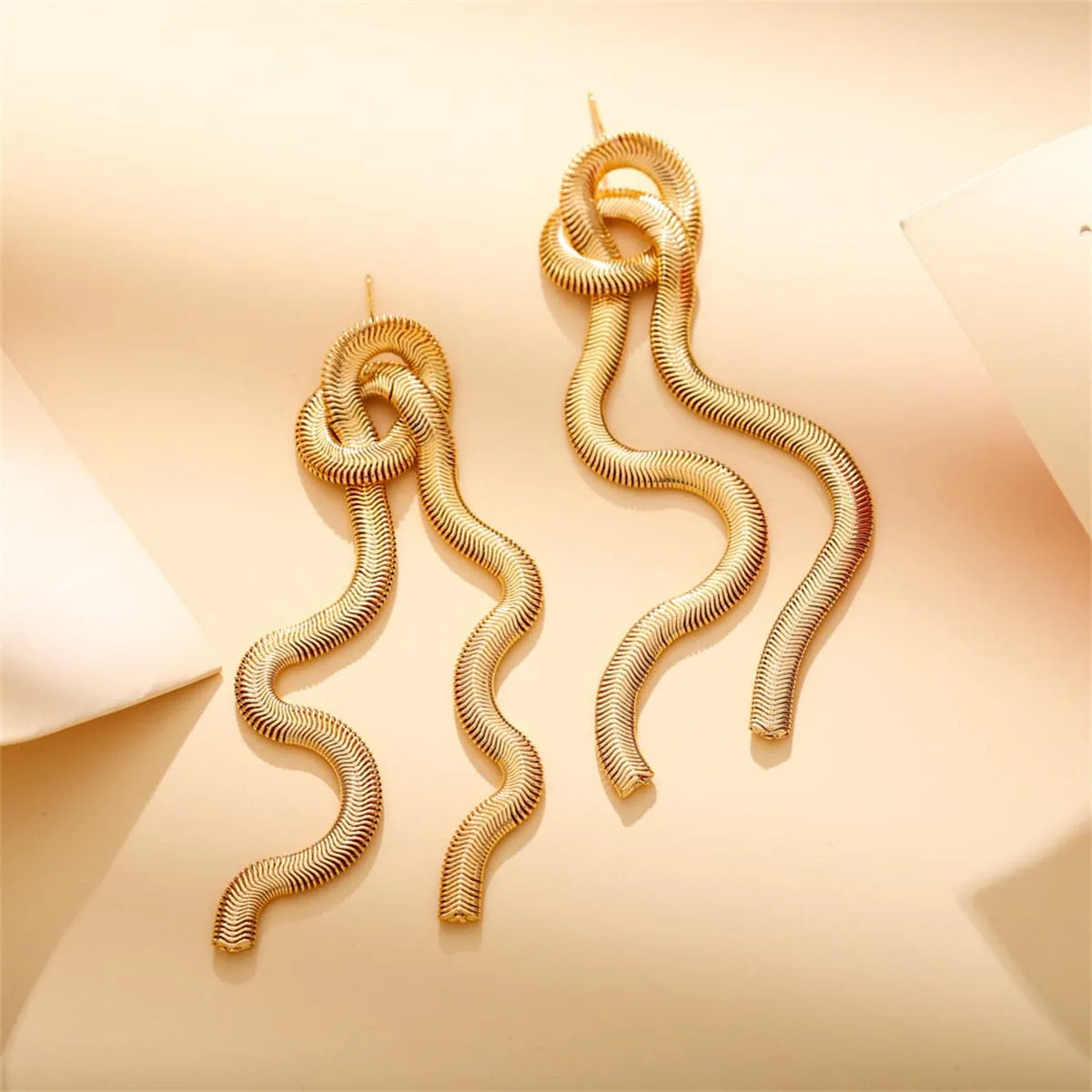 18K Gold-Plated Snake Chain Knotted Tassel Drop Earrings