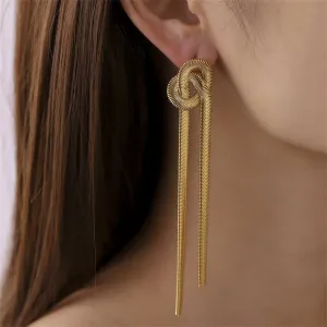 18K Gold-Plated Snake Chain Knotted Tassel Drop Earrings