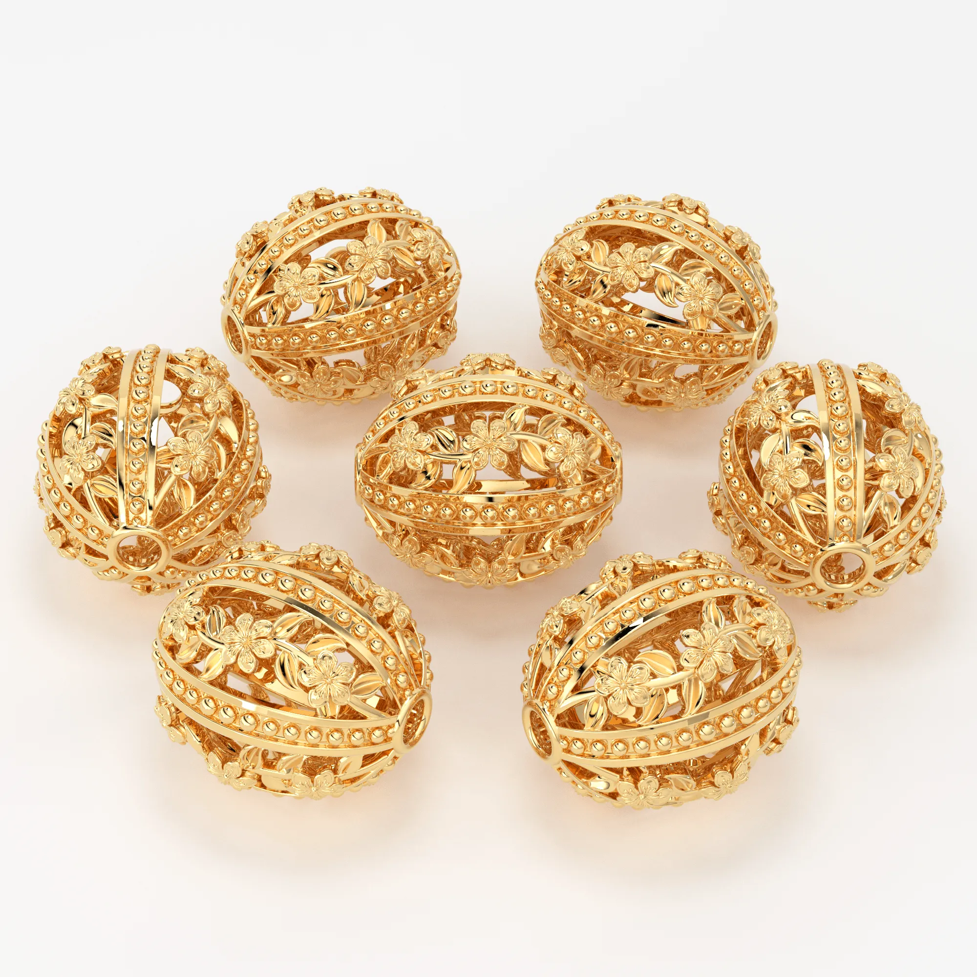 18k Solid Gold Handmade Designer Floral Spacer Bead Finding 9mm 10mm 11mm