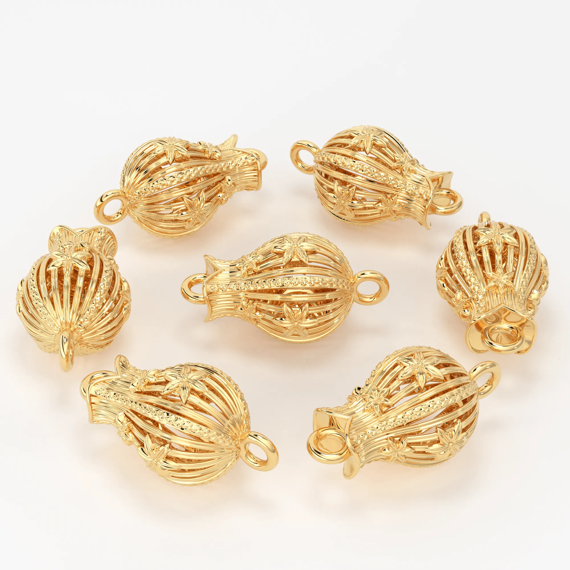 18k Solid Gold Handmade Flower Pot Vase Spacer Charm Connector Bead Finding 11mm 13mm 16mm