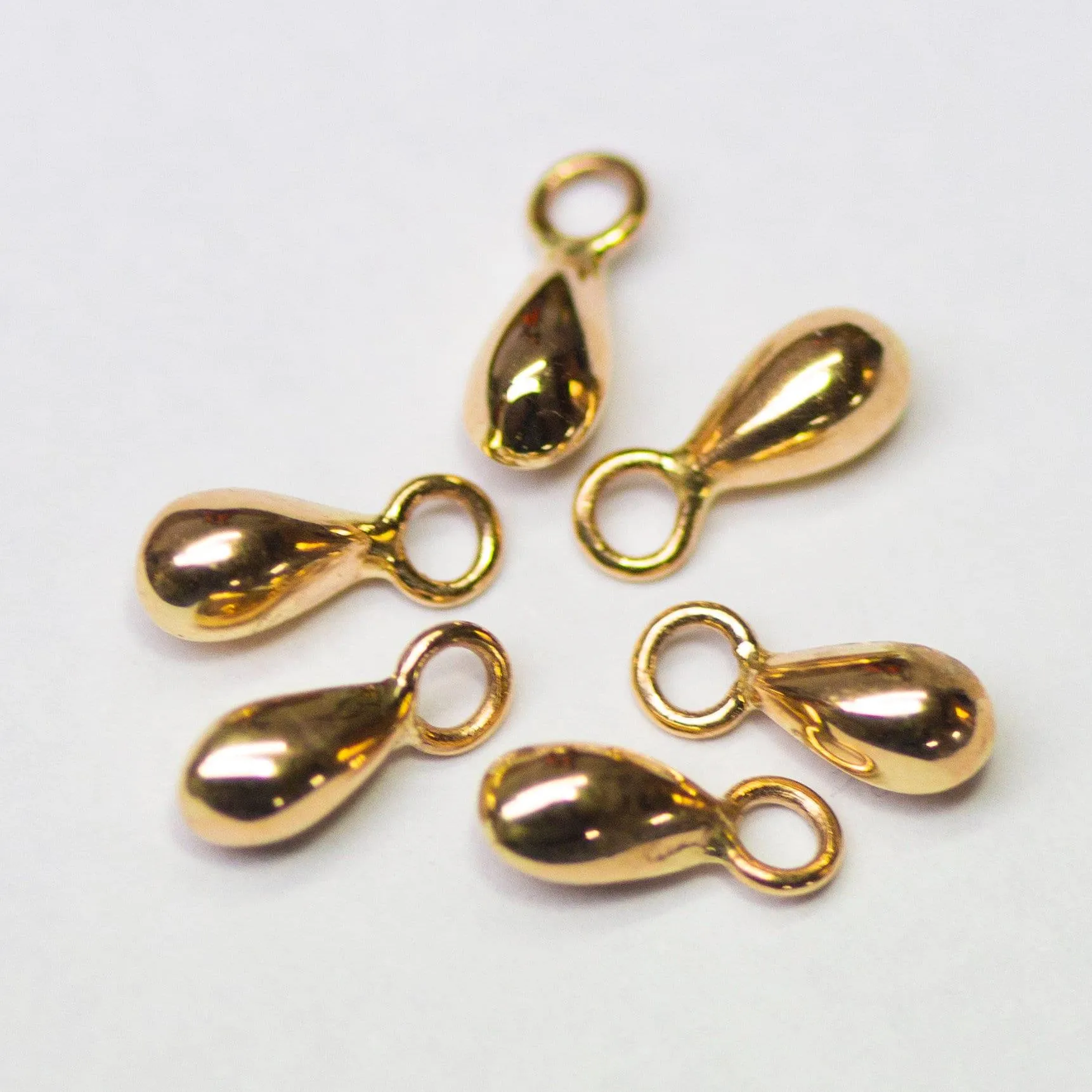 18k Solid Yellow Gold Teardrop Charm Pendant Finding, Gold Drops 3.3mmx8.5mm