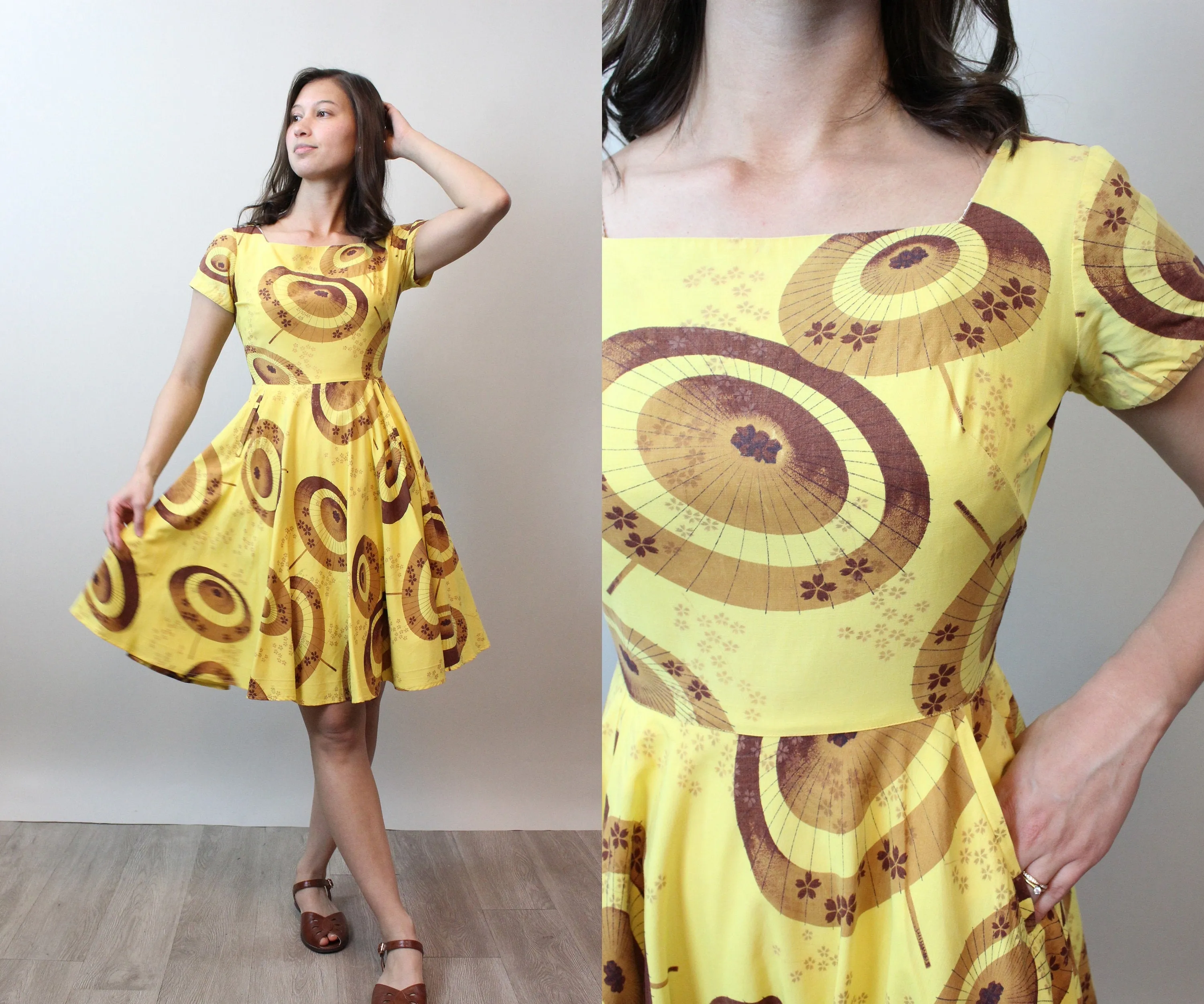 1950s PARASOL print cotton novelty dress xs | new spring