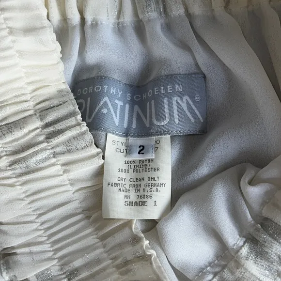 1980s DOROTHY SCHOELEN PLATINUM SKIRT CREAM &amp; SILVER FABRIC ELASTIC WAIST