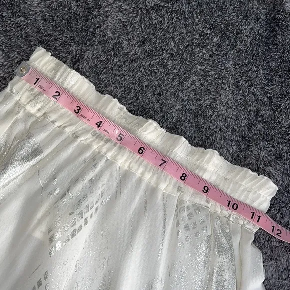 1980s DOROTHY SCHOELEN PLATINUM SKIRT CREAM &amp; SILVER FABRIC ELASTIC WAIST