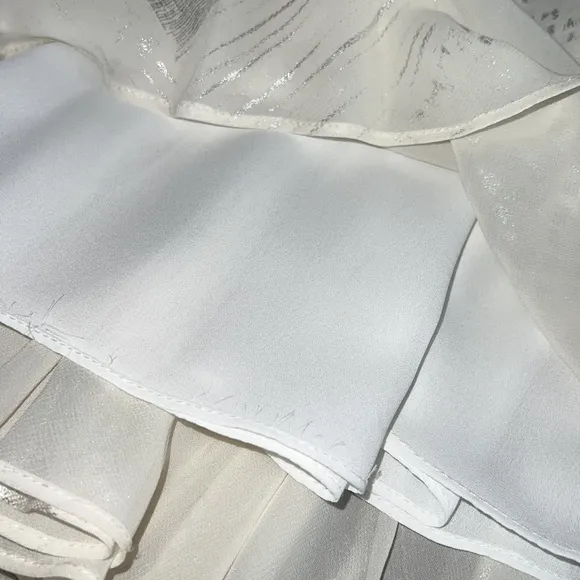 1980s DOROTHY SCHOELEN PLATINUM SKIRT CREAM &amp; SILVER FABRIC ELASTIC WAIST