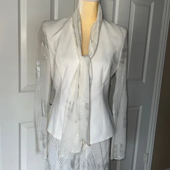 1980s DOROTHY SCHOELEN PLATINUM SKIRT CREAM &amp; SILVER FABRIC ELASTIC WAIST