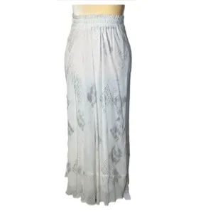 1980s DOROTHY SCHOELEN PLATINUM SKIRT CREAM &amp; SILVER FABRIC ELASTIC WAIST
