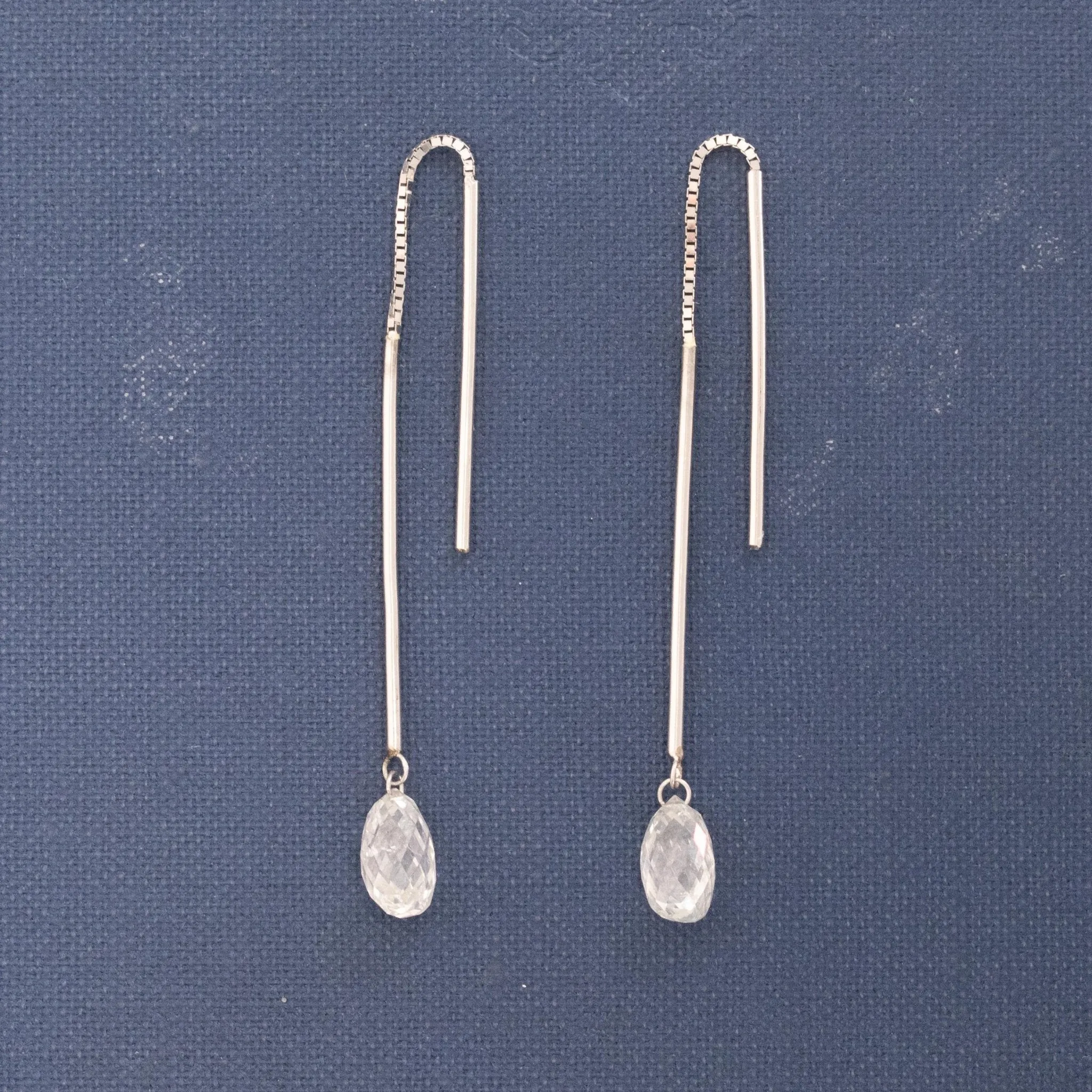 3.32ctw Vintage Briolette Cut Diamond Threader Earrings
