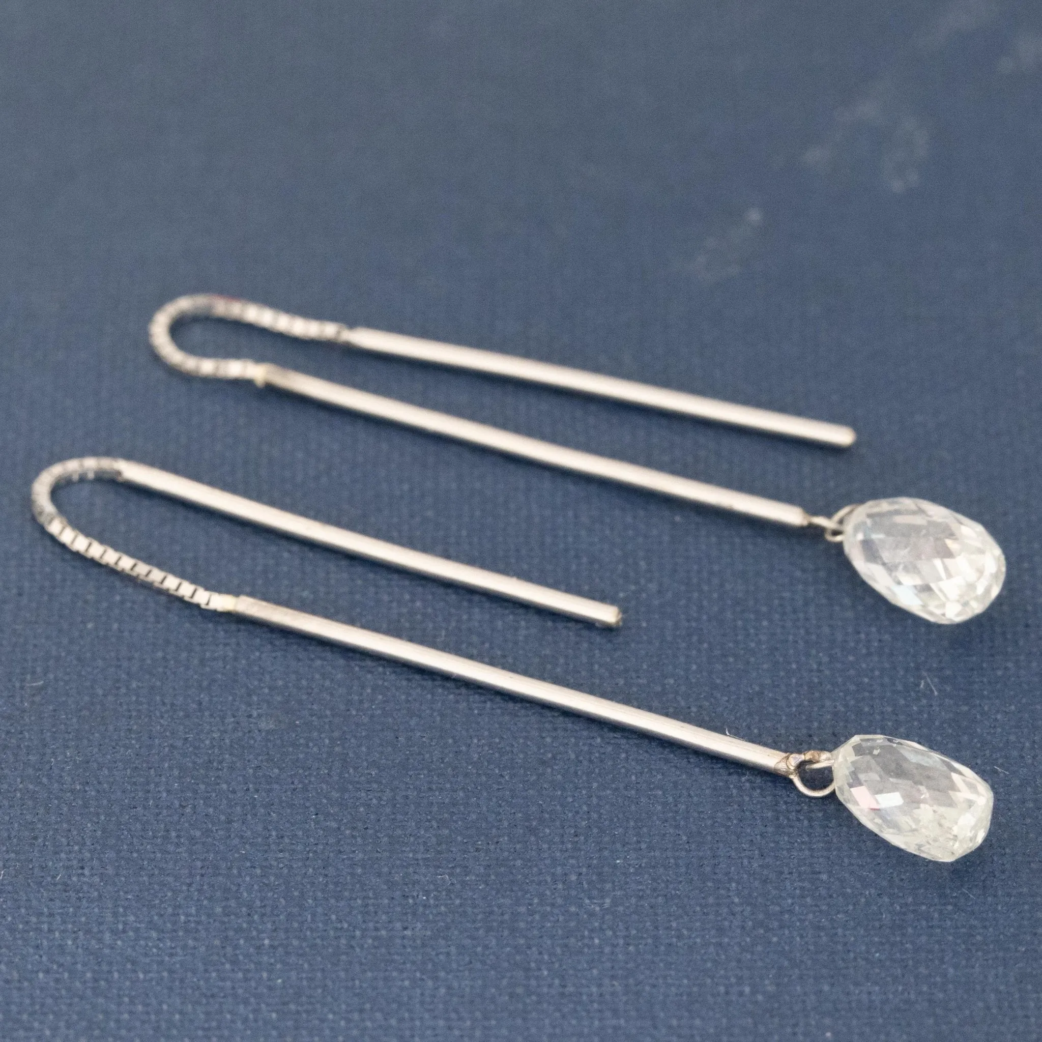 3.32ctw Vintage Briolette Cut Diamond Threader Earrings