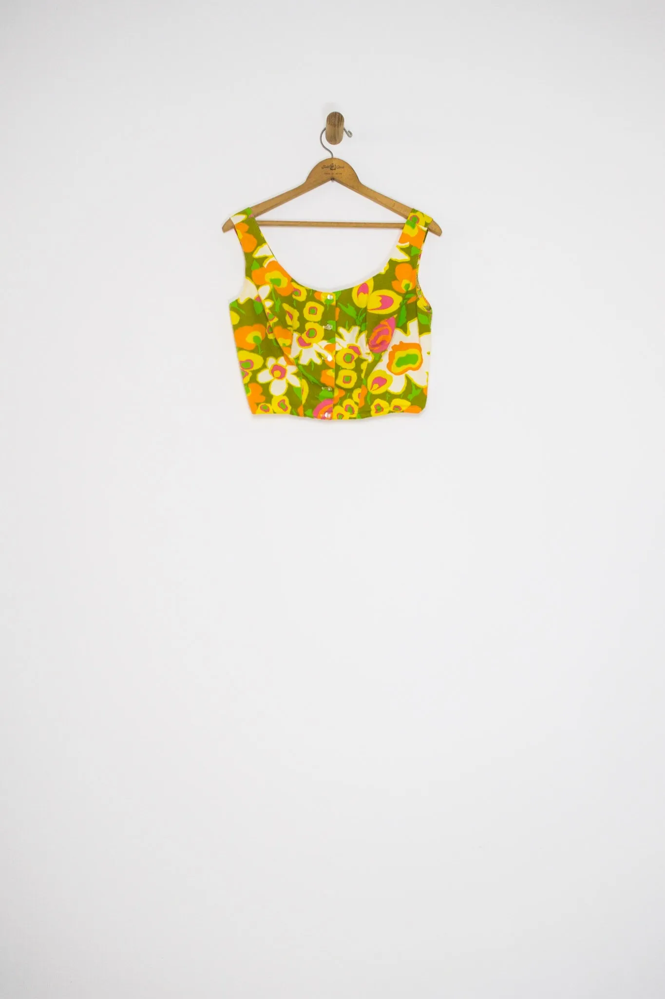 60's FLORAL BUTTON FRONT CROP TOP / MEDIUM