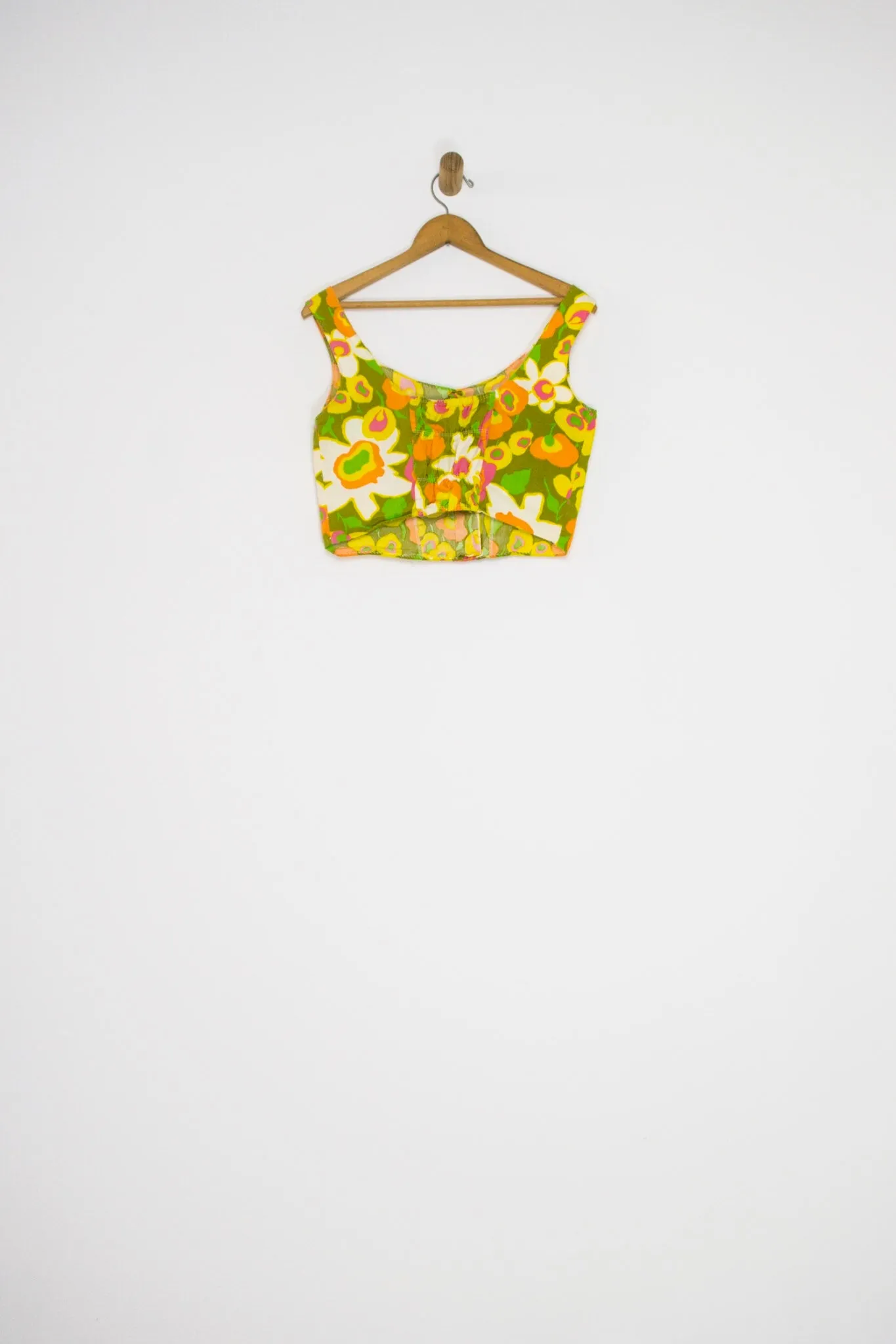 60's FLORAL BUTTON FRONT CROP TOP / MEDIUM