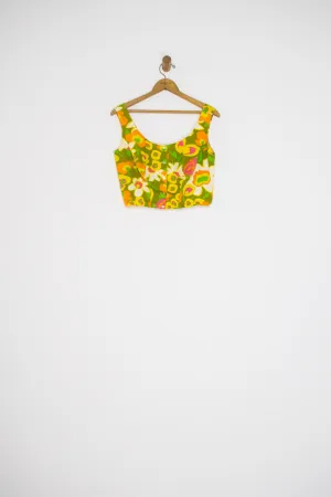 60's FLORAL BUTTON FRONT CROP TOP / MEDIUM