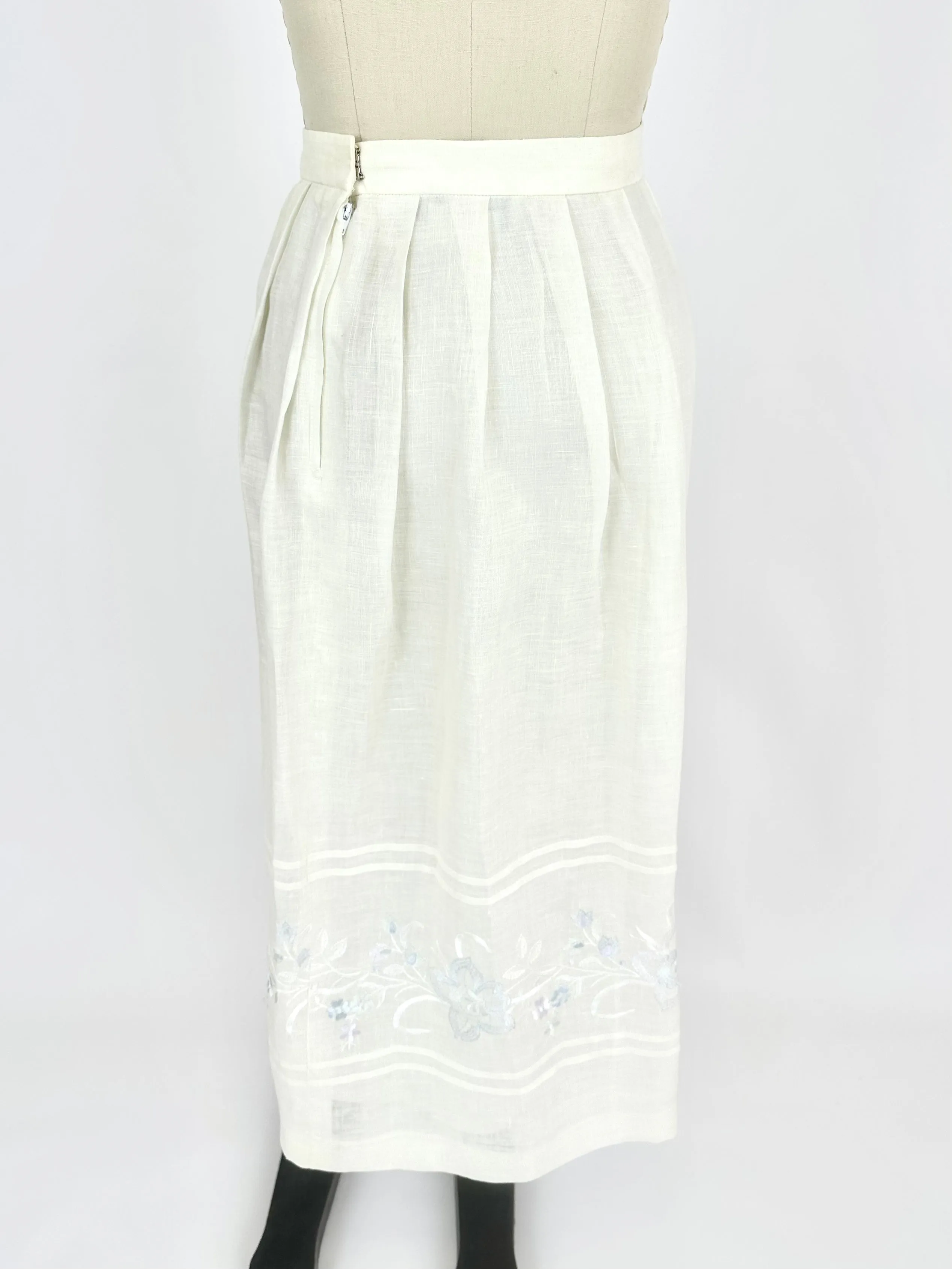 70s Linen Embroidered Skirt Set