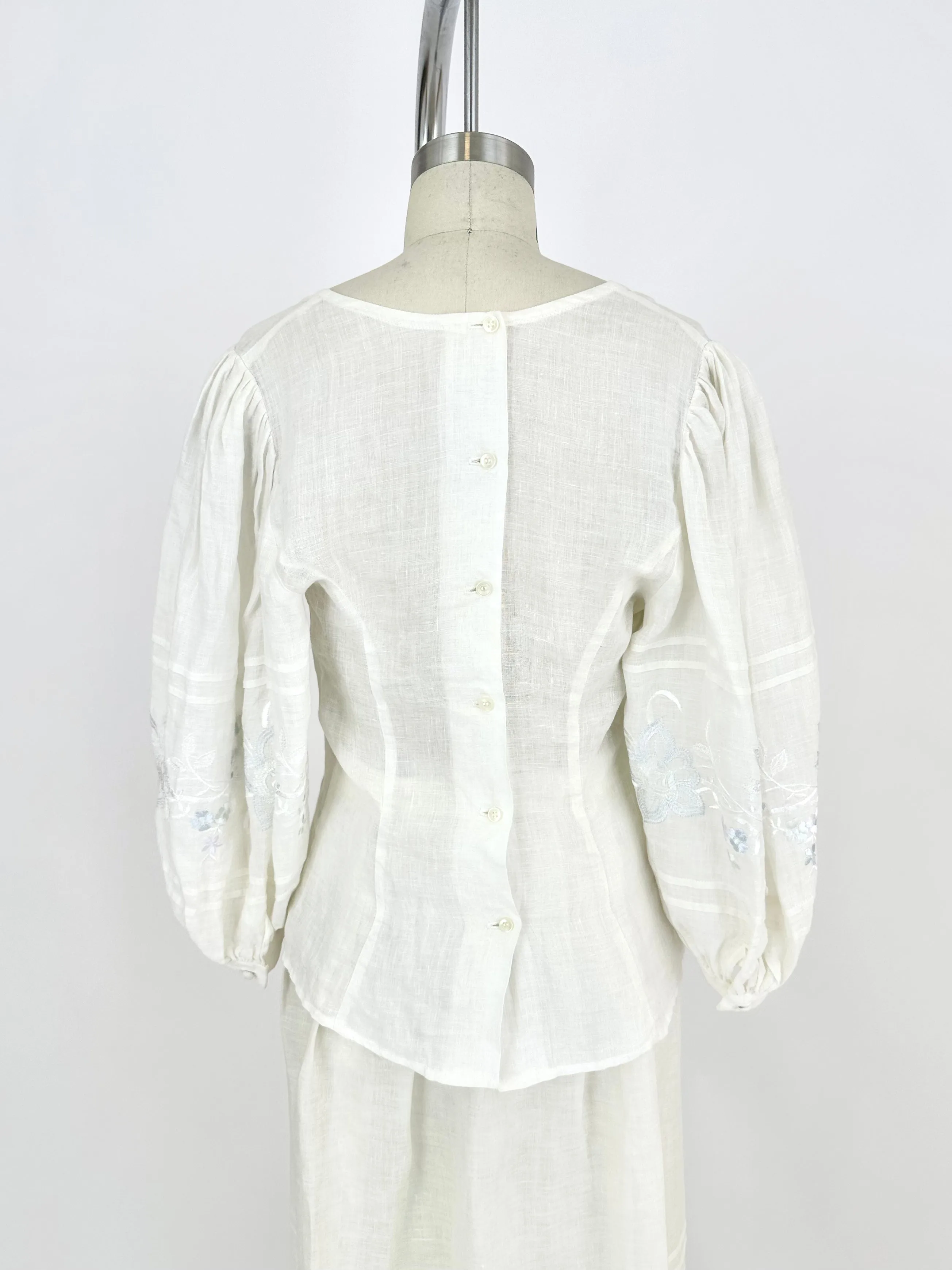 70s Linen Embroidered Skirt Set