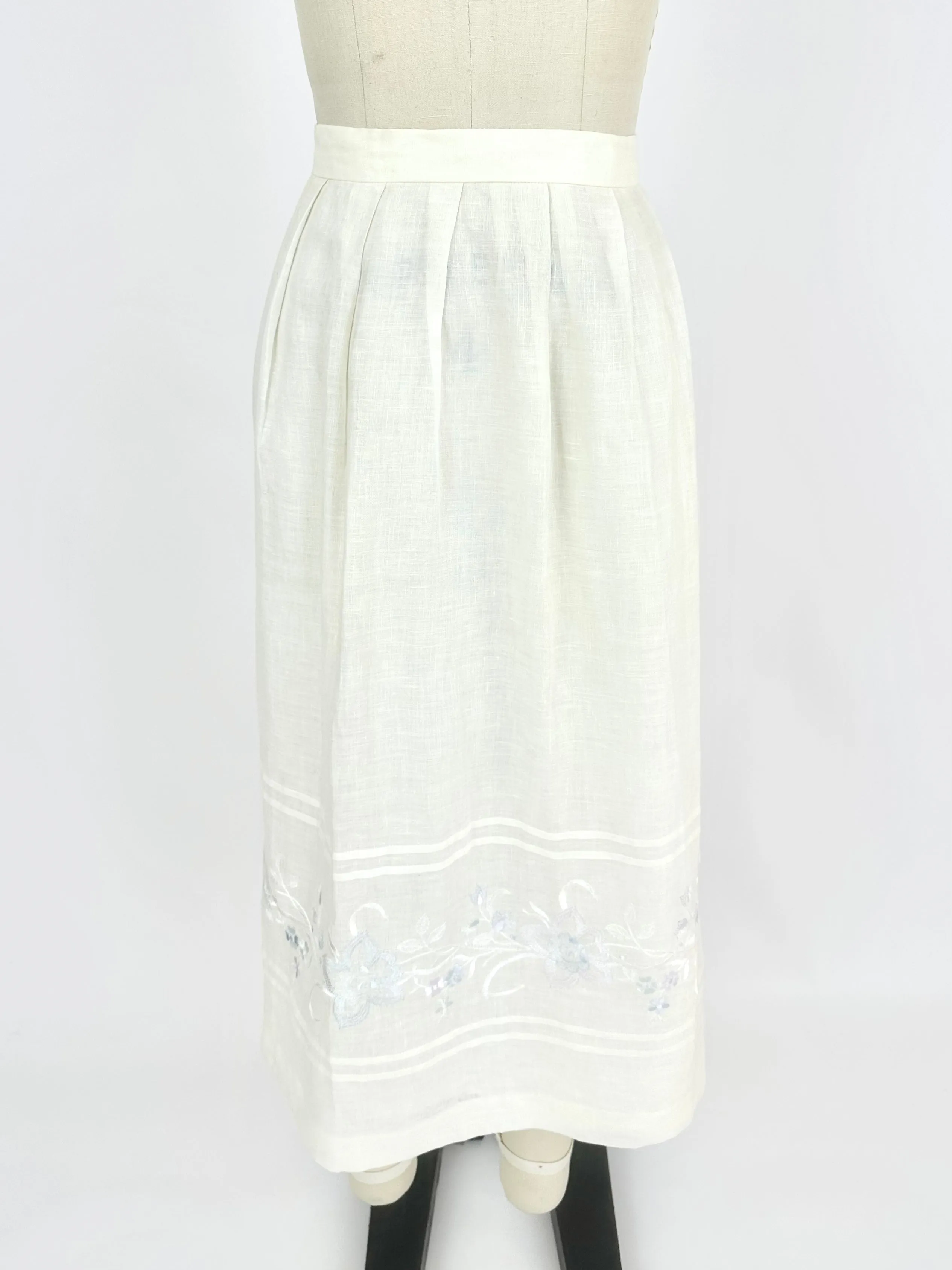 70s Linen Embroidered Skirt Set