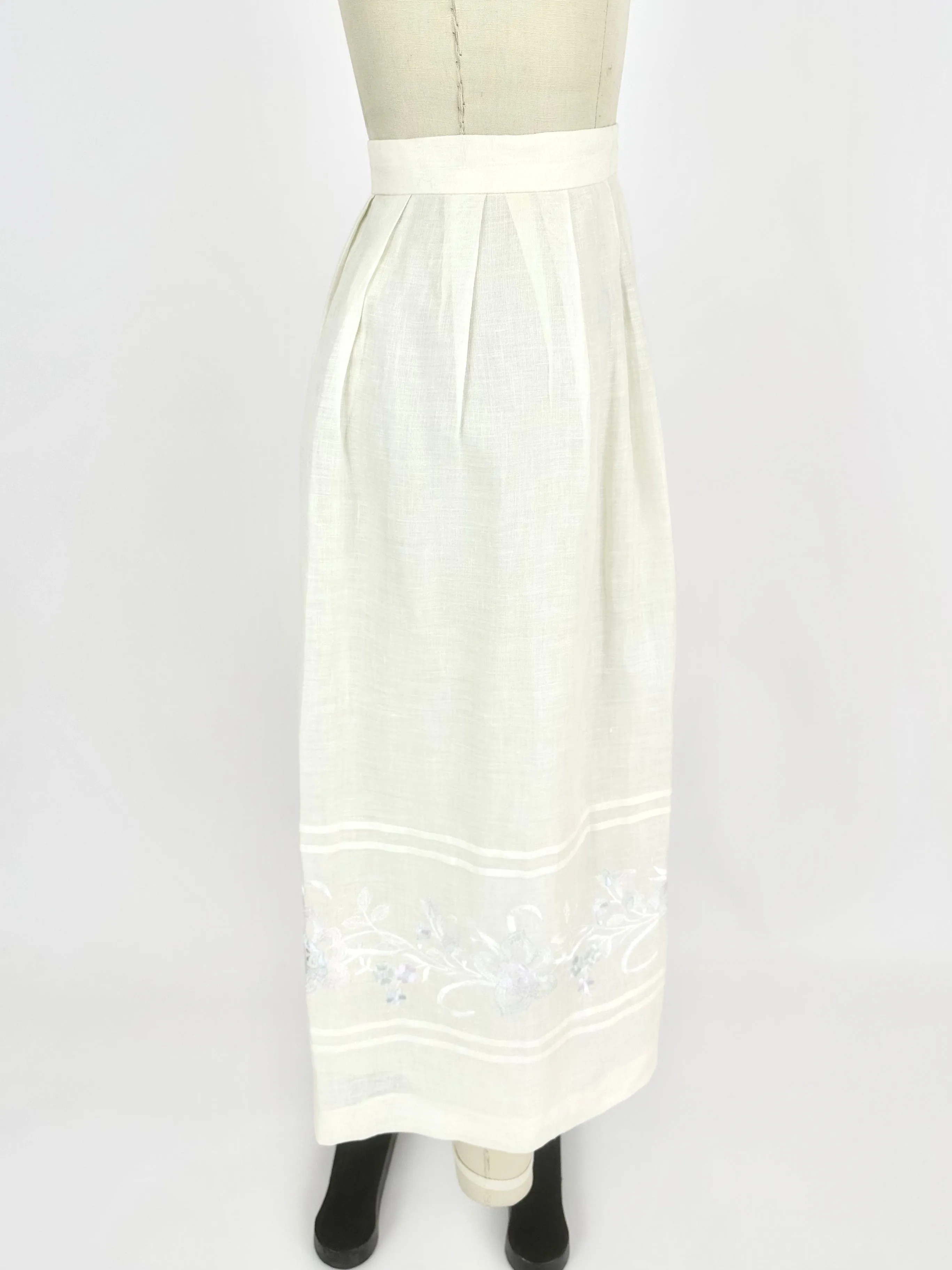 70s Linen Embroidered Skirt Set