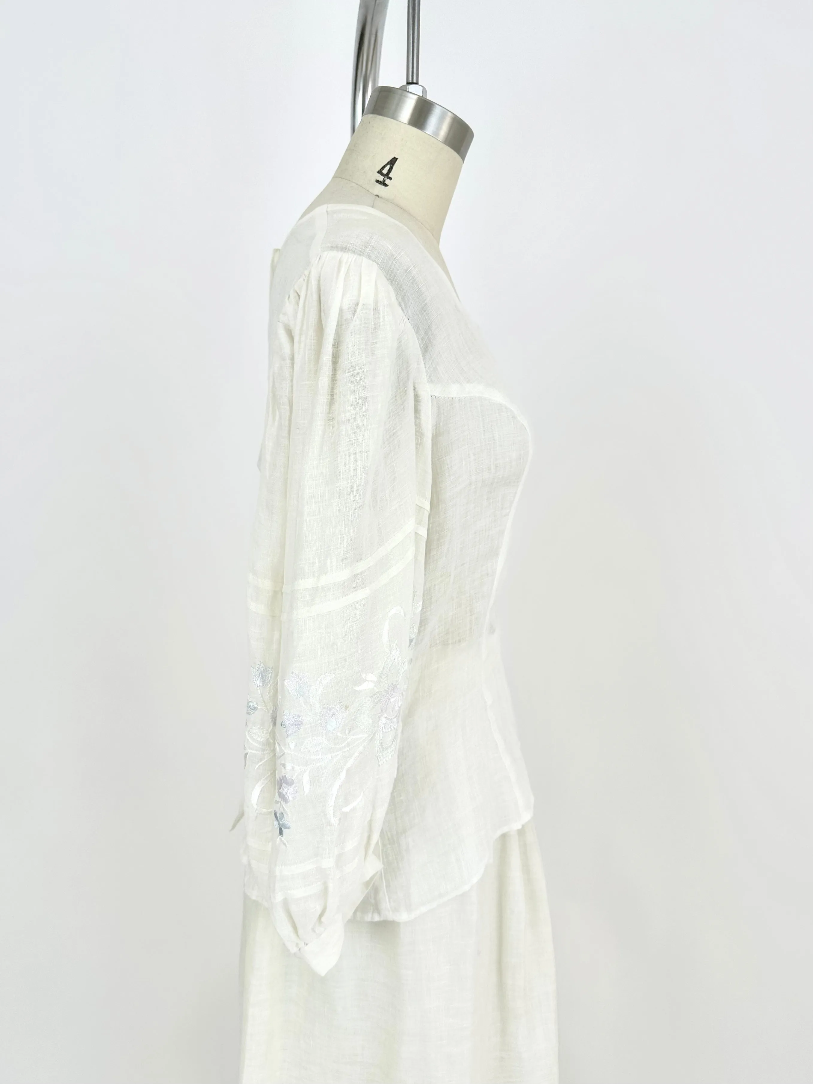 70s Linen Embroidered Skirt Set