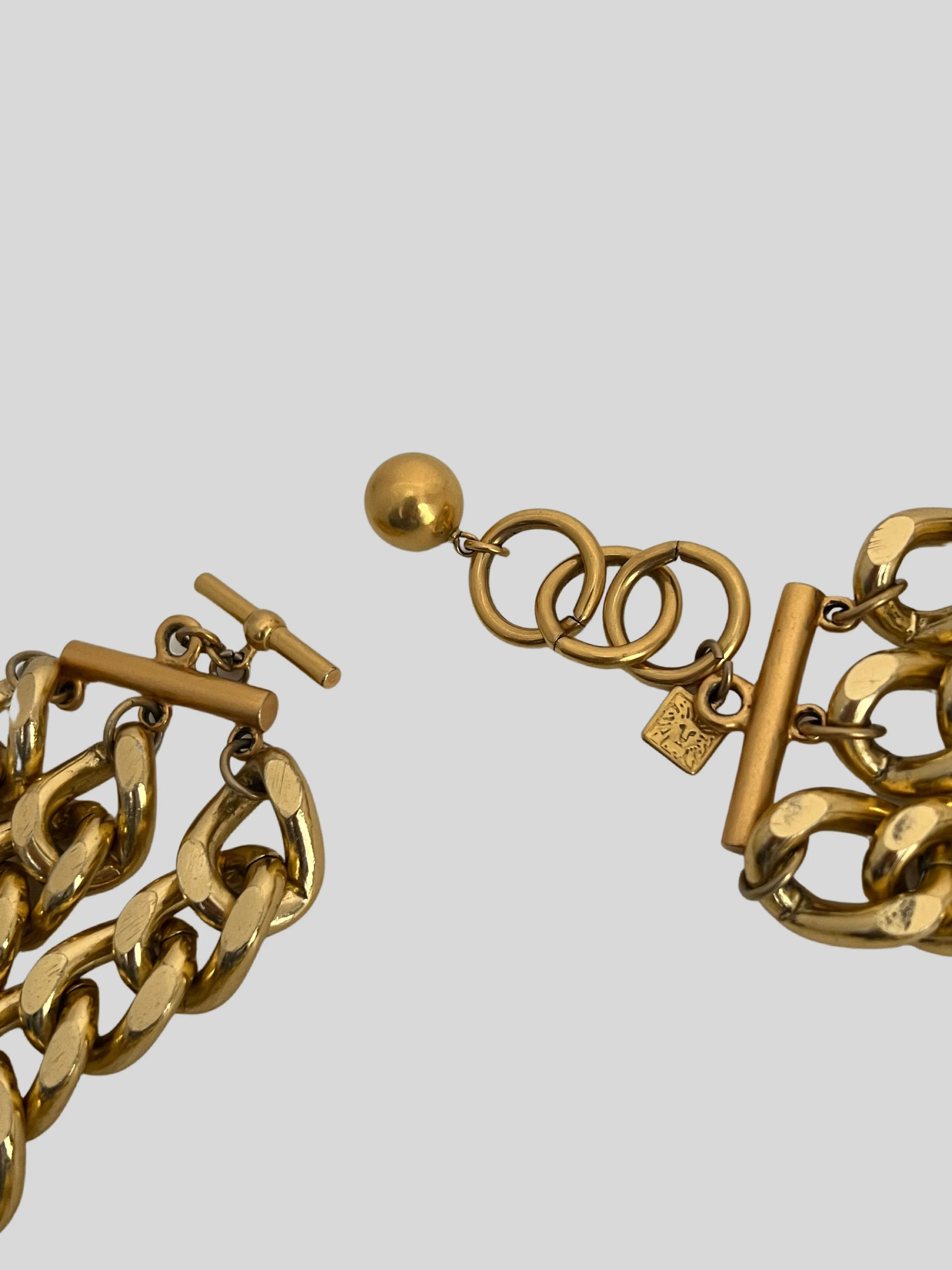 ANNE KLEIN 1980s 1990s Gold Triple Chain Necklace