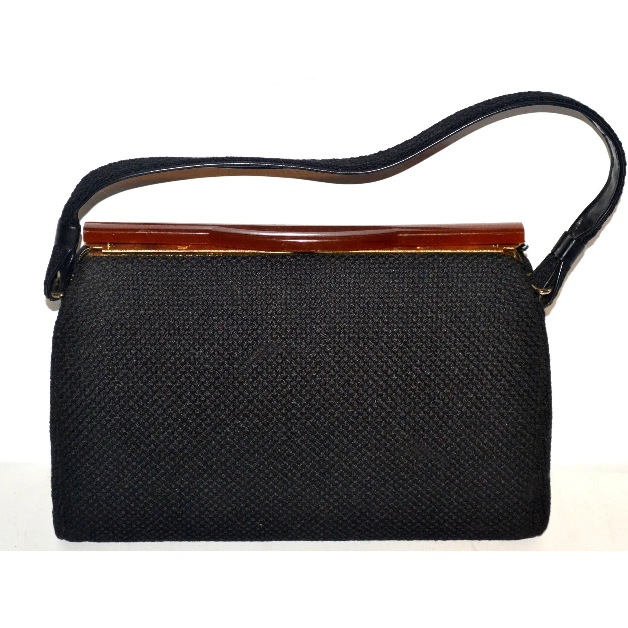 Bakelite Trimmed Black Burlap Purse