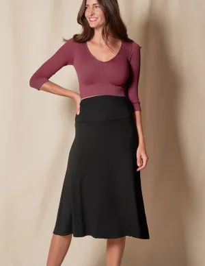 Bamboo Shirred Waist Midi Skirt - Black