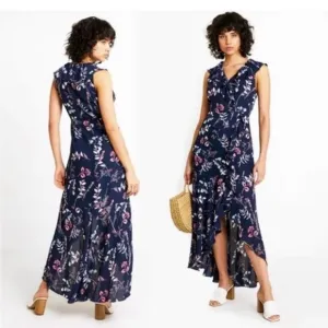 Banana Republic NWT blue white Floral maxi-Wrap Maxi Dress sleeveless-size 2
