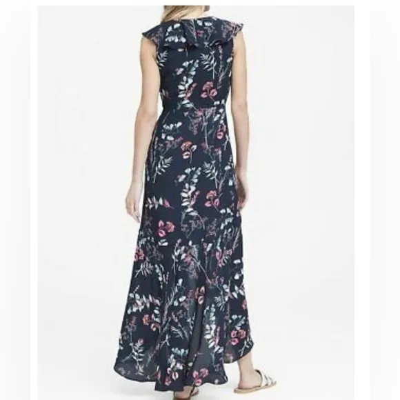 Banana Republic NWT blue white Floral maxi-Wrap Maxi Dress sleeveless-size 2