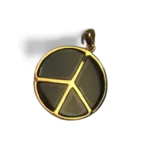 Beautiful Modern 14K Yellow Gold Black Onyx Peace Sign Pendant Slide
