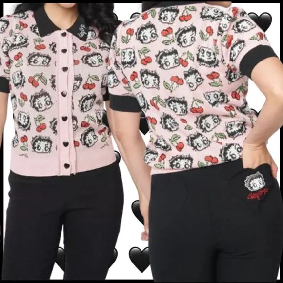 Betty Boop x Unique Vintage Pink  Betty Cherry Love Sweater Size XL NWT