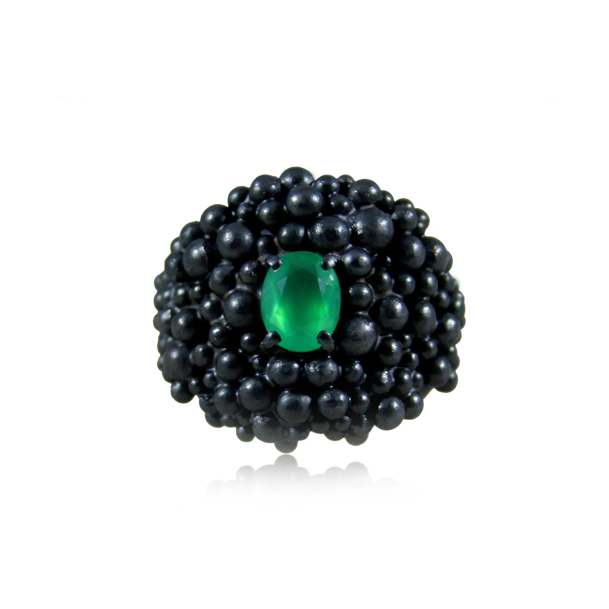 Big Molecular Ring Black with Emerald