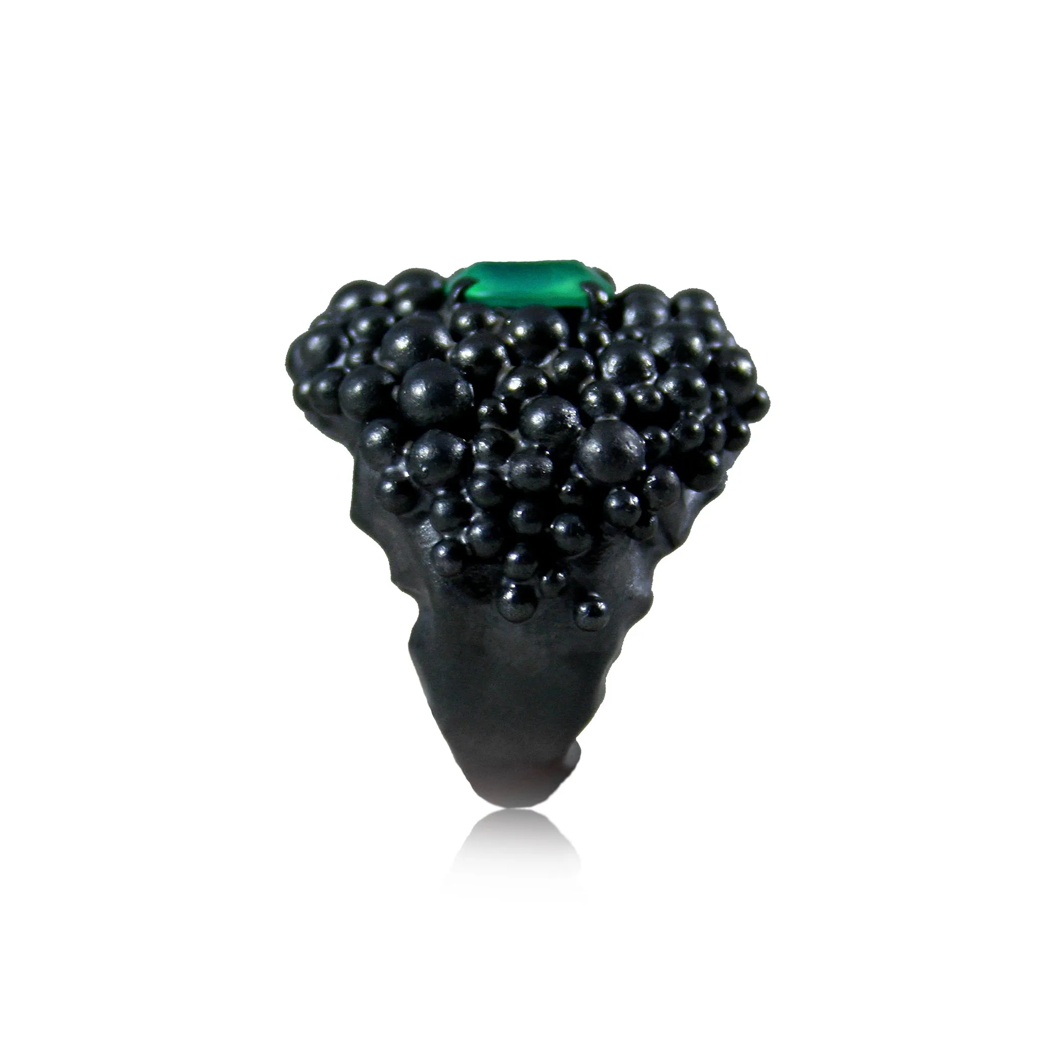 Big Molecular Ring Black with Emerald