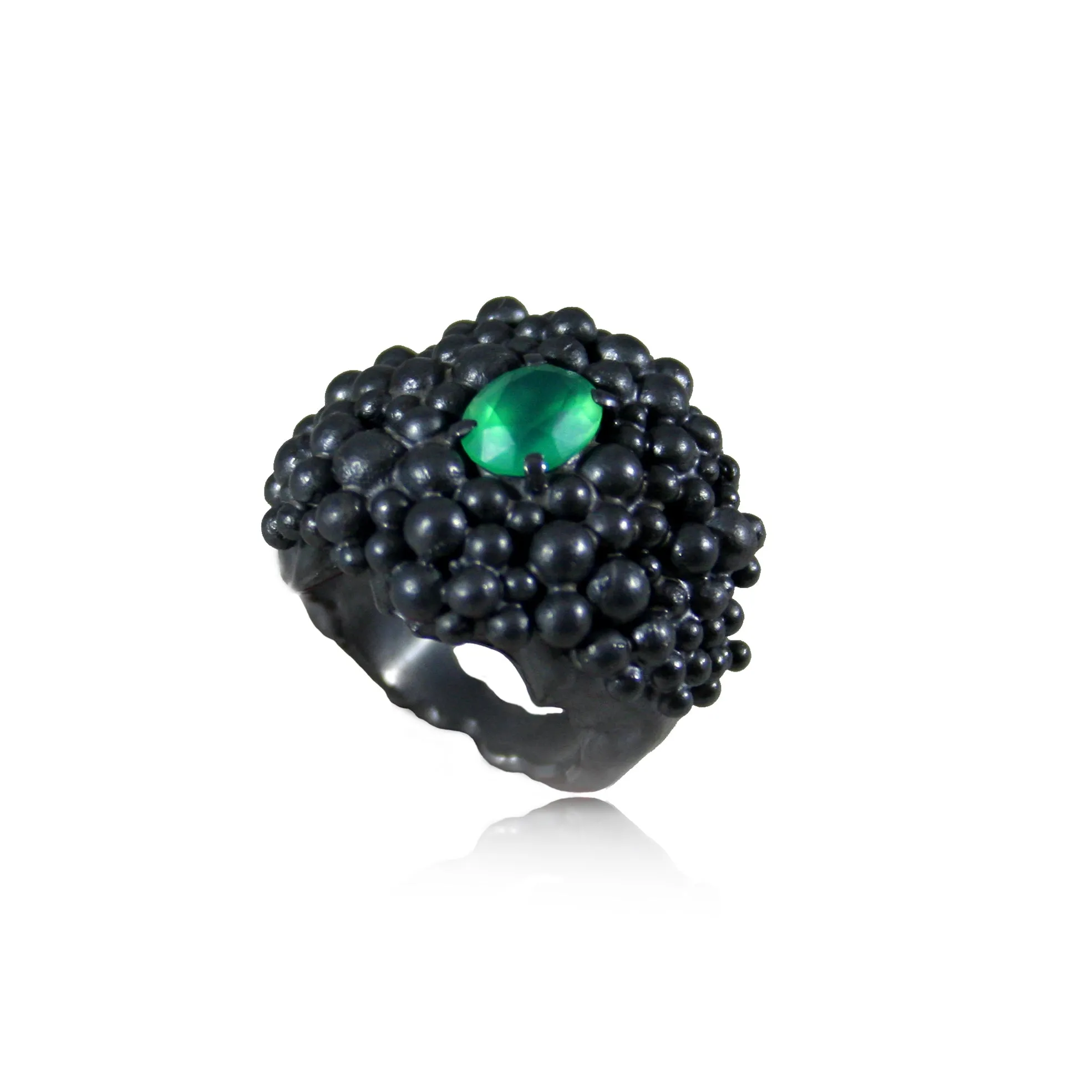 Big Molecular Ring Black with Emerald