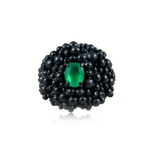 Big Molecular Ring Black with Emerald