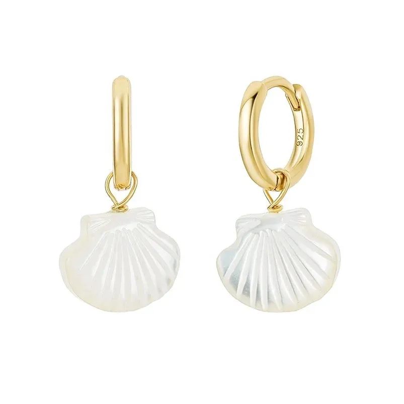 Boho & Mala Shell Huggies 18k Gold Plated Hoop Earring