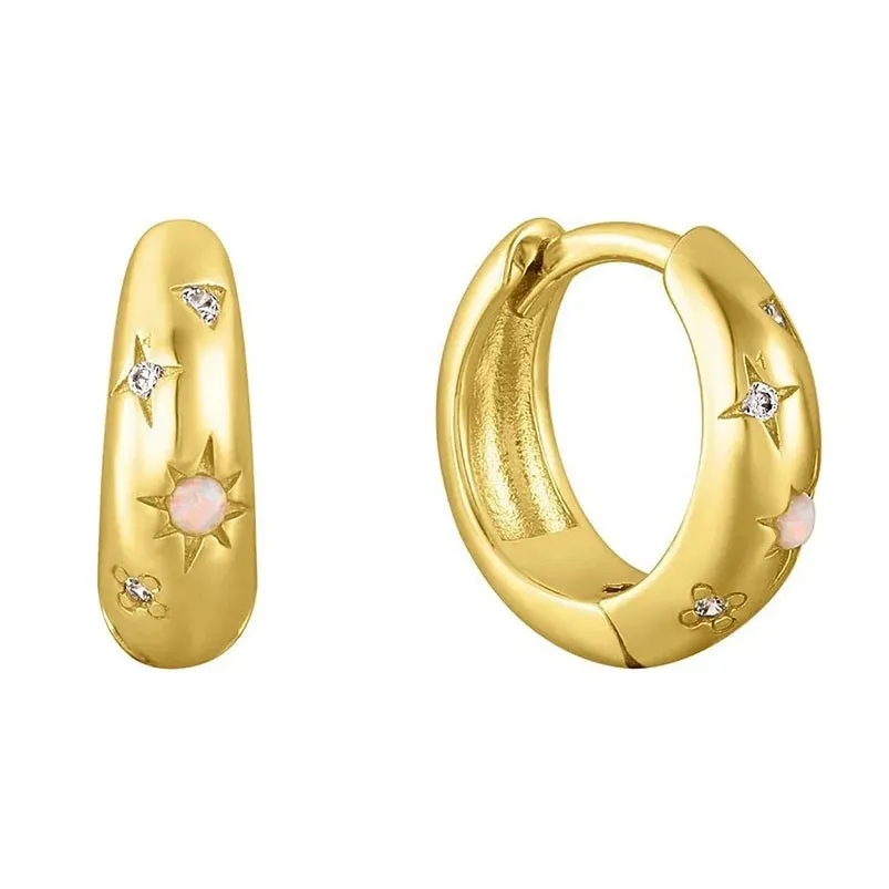 Boho & Mala Star Hoop Huggies 18k Gold Plated Hoop Earring