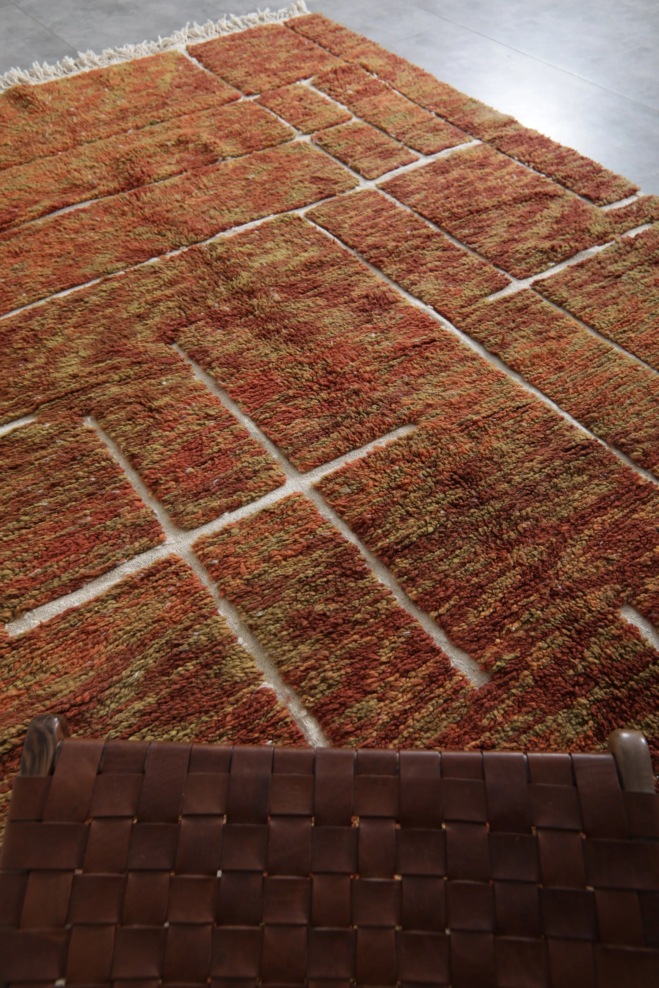 Brown Moroccan Rug - 7.1 x 9.7 Feet | Handwoven Wool with Abstract Design