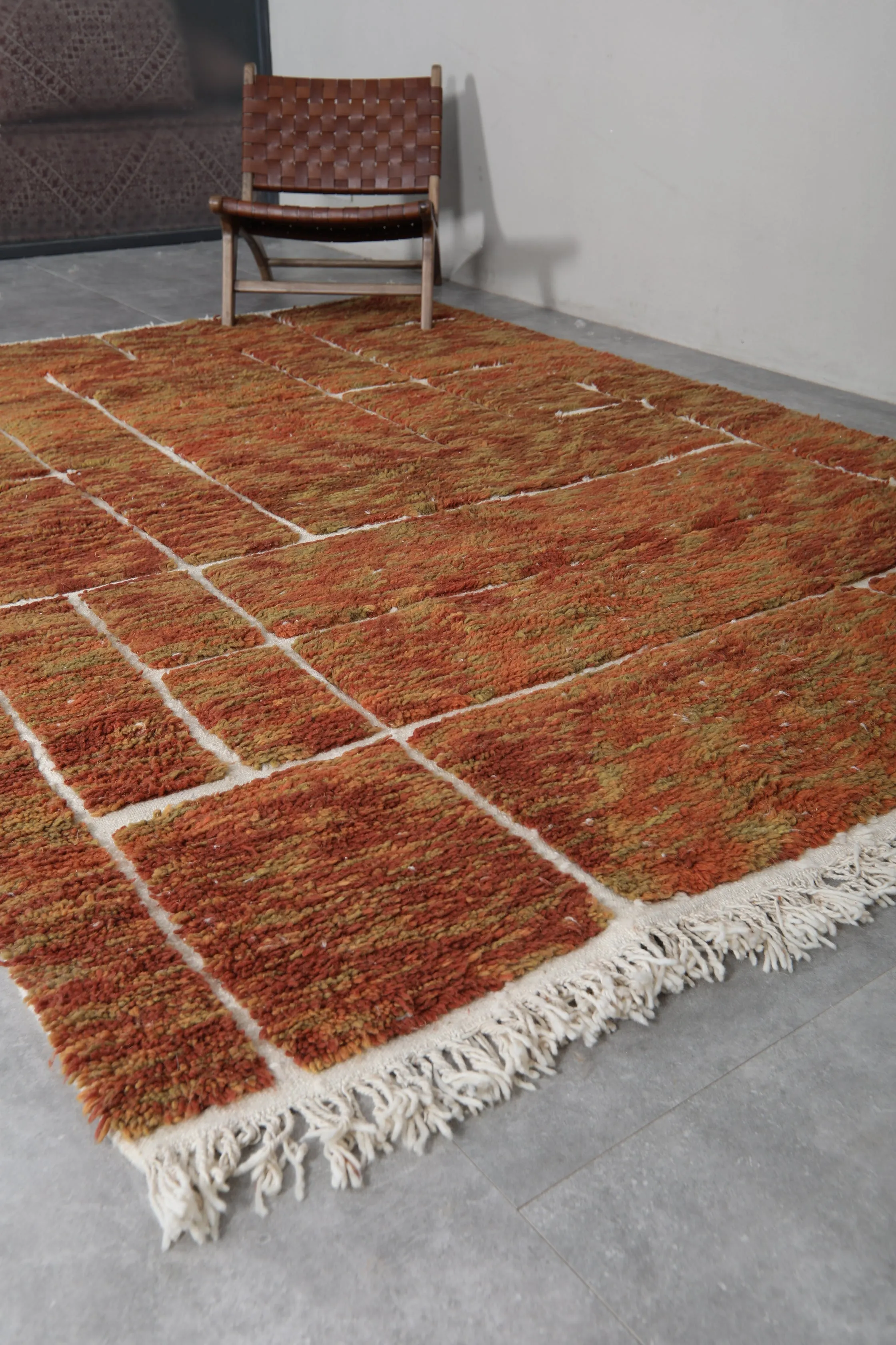 Brown Moroccan Rug - 7.1 x 9.7 Feet | Handwoven Wool with Abstract Design